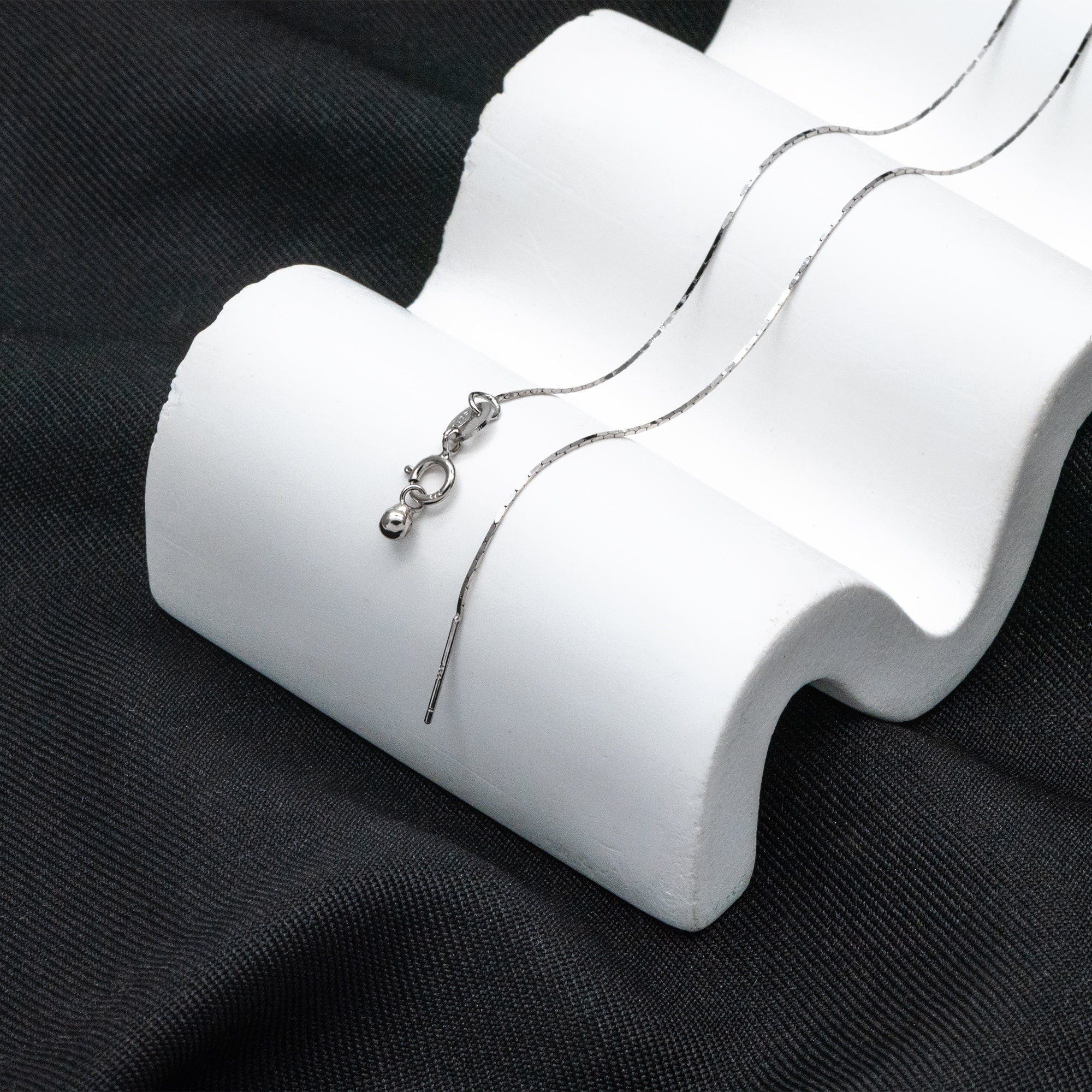 Adjustable Sterling Silver Necklace, 0.5mm Dainty Snake Chain, Gold/ Rhodium plated Finished Chain, 17 Inch Ready to Wear (CY-043)